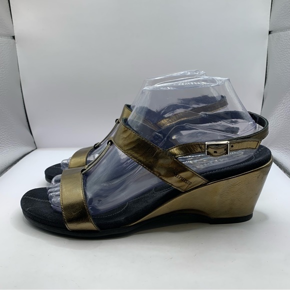 Mephisto Straps Wedge Sandals Leather Gold Embossed Women’s EU 40 US 9-9.5 - Picture 4 of 10